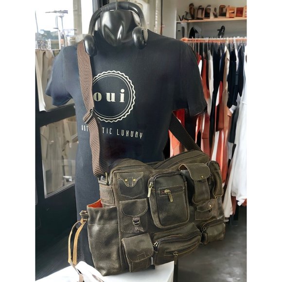 NEW Laptop Mens Leather Utility Military Work Bag MultiPocket Crossbody Shoulder